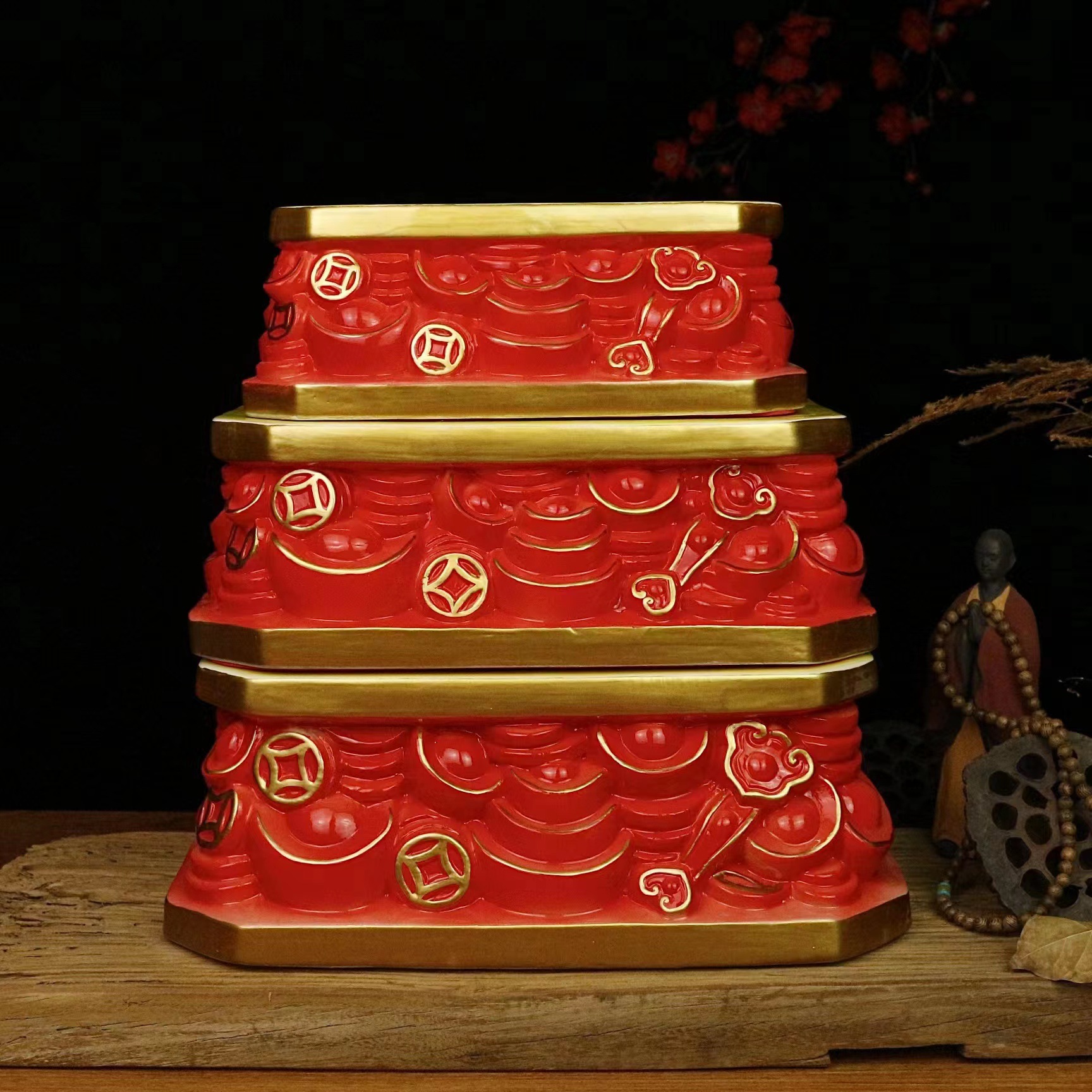 财神爷莲花底座佛像加高底托招财元宝方形陶瓷工艺品摆件佛具佛台