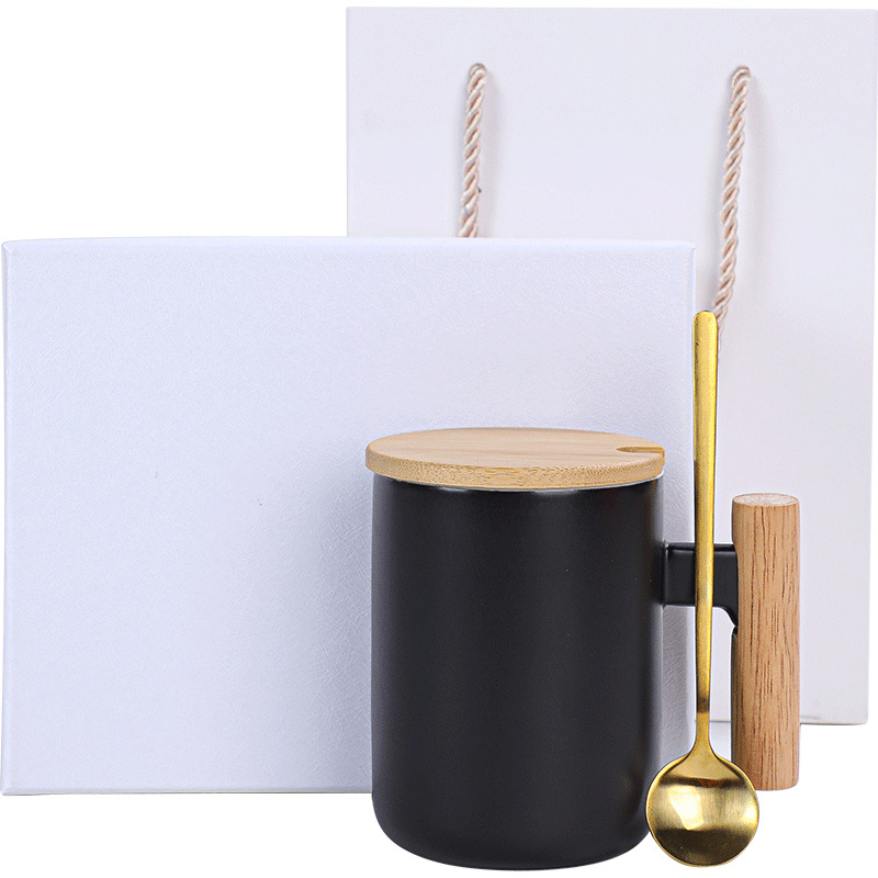 INS Nordic Ceramic Cup Wooden Handle Mug Coffee Cup Creative Glass with Cover Spoon Gift Box Gift Gift