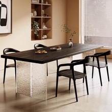 现代简约家用实木餐桌椅组合水波纹亚克力悬浮餐桌设计师方形桌子
