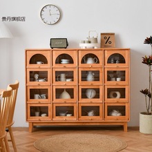 北欧日式多格展示柜实木客厅储物柜靠墙收纳杂物柜多功能复古斗