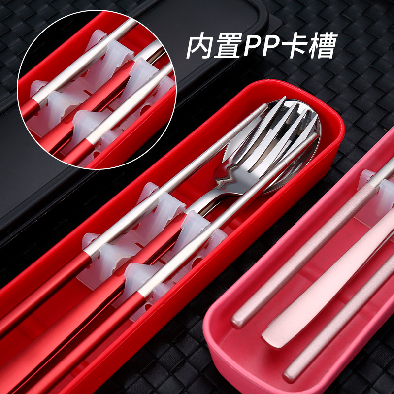 Korean 304 Stainless Steel Portable Tableware Three-Piece Set Student Outdoor Company Gift Fork Spoon Chopsticks Sets