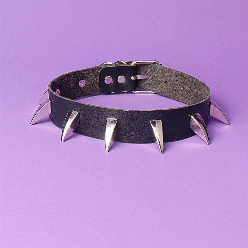 欧美原宿暗黑朋克哥特式pu皮革项圈尖钉铆钉choker皮质项链锁骨