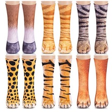 跨境热卖印3D印花袜动物搞怪袜儿童成人长筒袜疯狂袜子炫酷搞笑