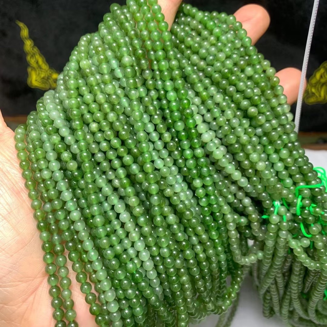 和田碧玉4mm佛珠项链 碧玉无黑点小米圆珠diy配链长链 碧玉佛珠链