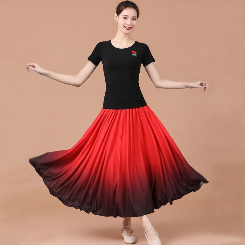 广场舞跳舞服装套装女中老年新款跳舞衣服半袖女民族风套裙表演服