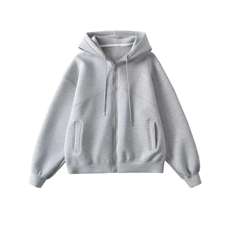 休闲运动连帽卫衣2023新款时尚百搭拼接宽松显瘦纯色拉链开衫外套