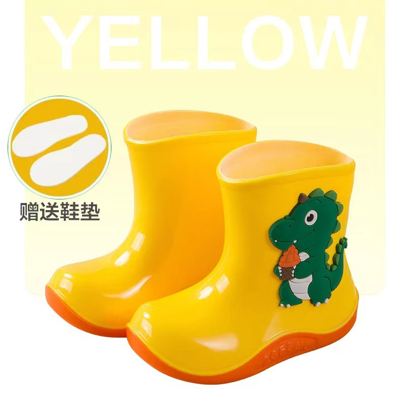 Children's Rain Boots New Little Dinosaur Baby Boy Rain Boots Warm Kindergarten Young and Little Girls Waterproof Rain Shoes Shoe Cover