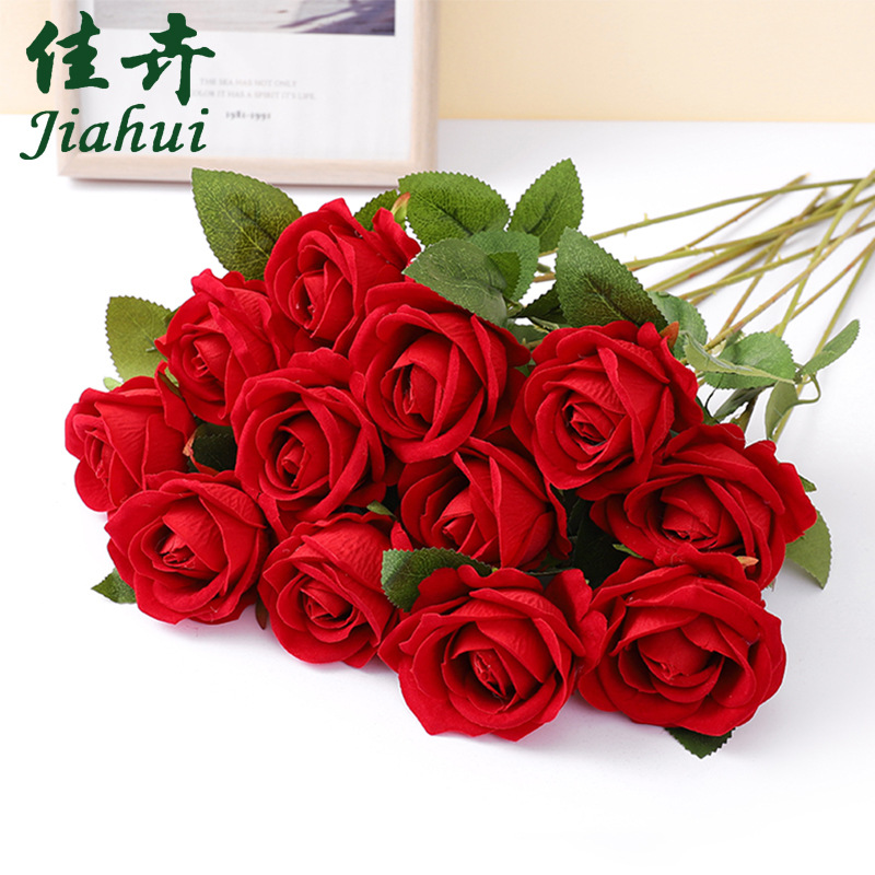 Artificial Rose Flannel Feel Fake Flower Furnishings Wedding Celebration Decoration Valentine's Day Bouquet Red Rose Artificial Flower