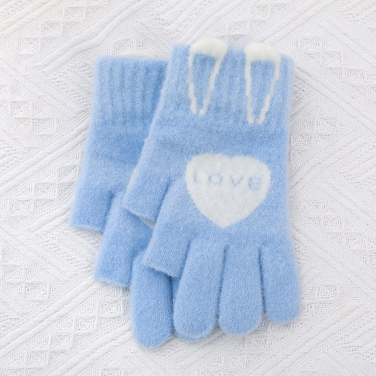 Winter New Student Cold Protection Writing Gloves Exposed Two Fingers Warm Gloves Jacquard Knitted Gloves