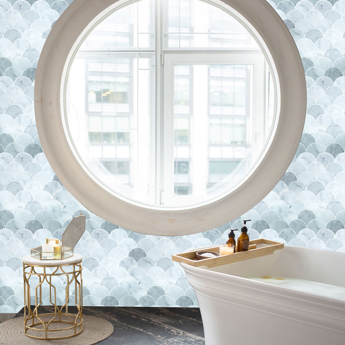 卫生间墙贴装饰立体扇形背景墙贴厂家 防水防油贴纸卫生间墙纸