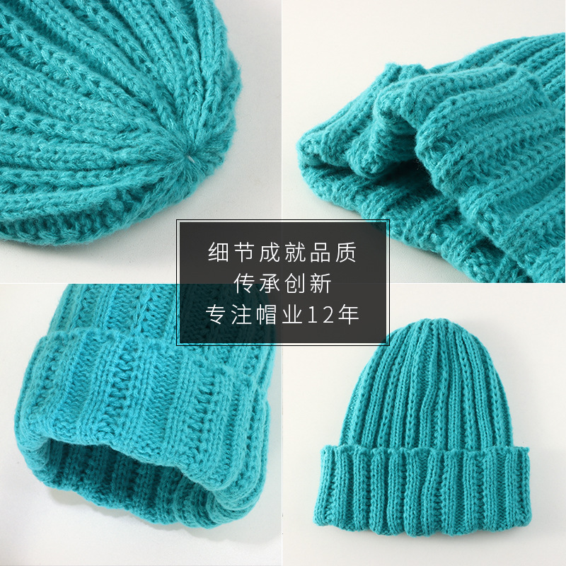 2023 New Autumn and Winter Solid Color Beanie Hat Light Board Knitted Hat Couple Warm Extra Thick Coarse Yarn Strip Woolen Cap Women