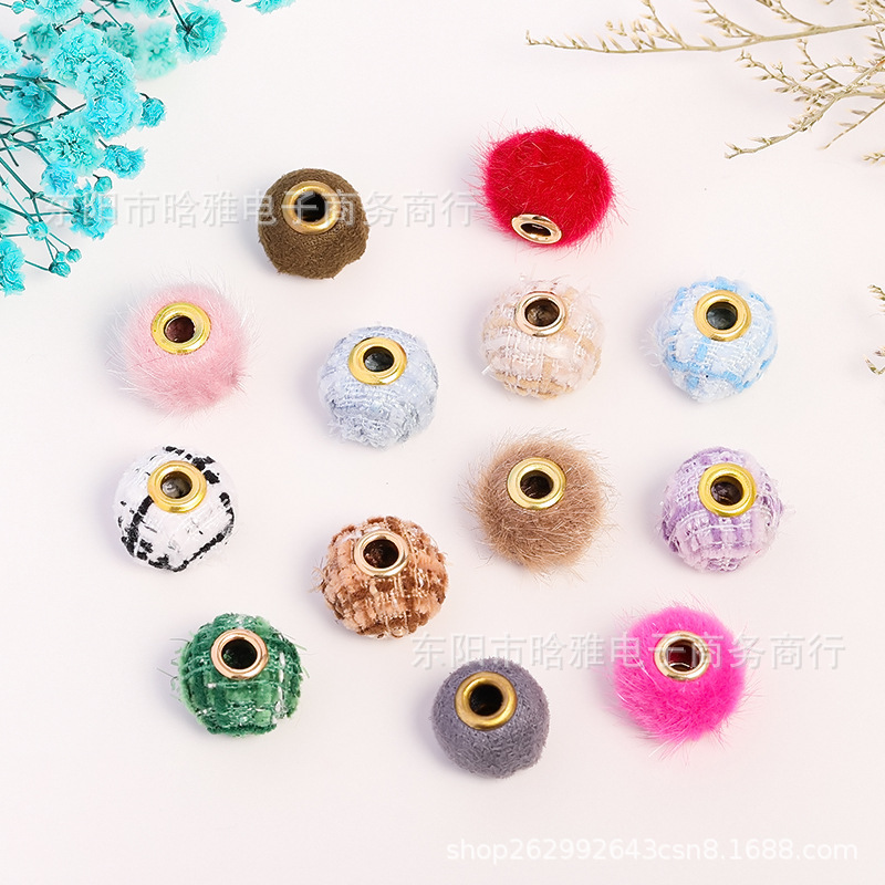 korean style new color fur ball metal straight hole beaded loose beads fabric large hole spacer bead handmade diy ornament accessories