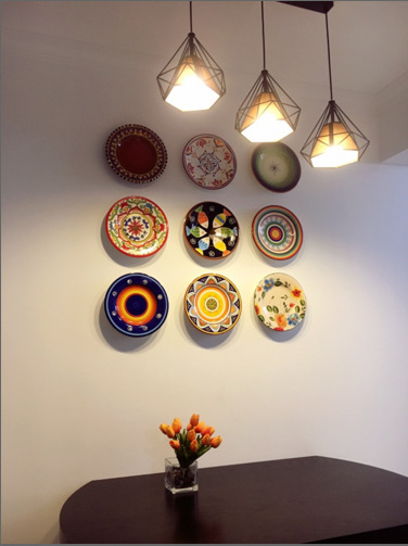 创意个性手绘墙面挂盘子欧美式地中海餐厅装饰客厅沙发艺术背景墙