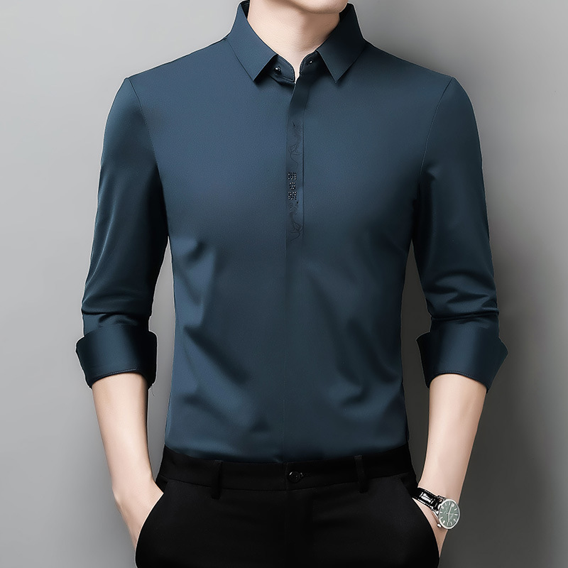 2023 Spring and Autumn New Men's Long-Sleeved Shirt Dark Placket Non-Ironing Shirt Fashionable Shirt One Piece Dropshipping 9019