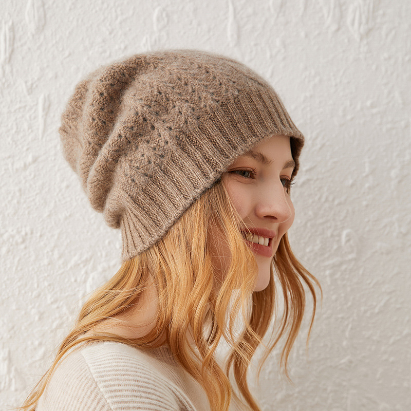 成人羊绒帽子秋冬2022新款优雅保暖毛线帽套头帽绒线针织帽速卖通