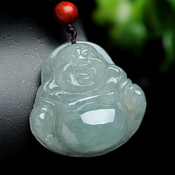 a货糯种翡翠佛公吊坠浅绿色女款笑佛大肚佛玉石挂件附带证书