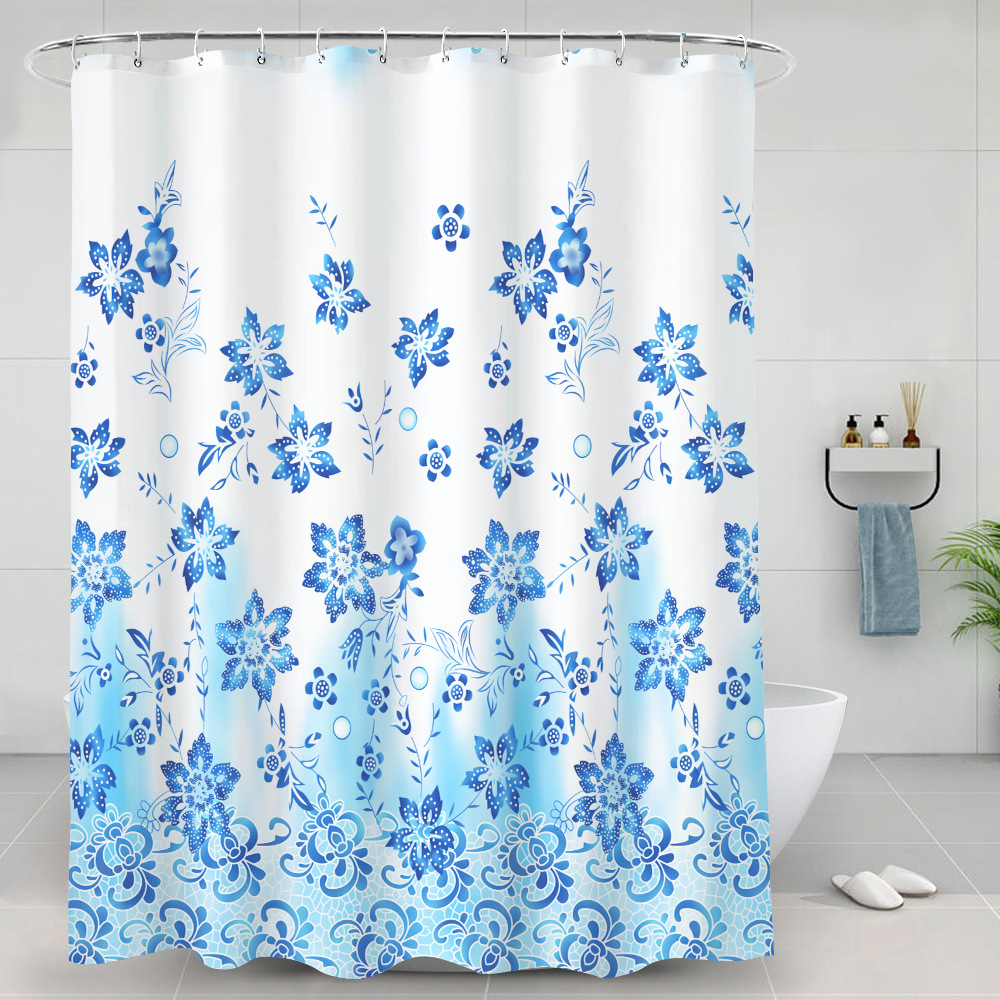浴室帘涤纶3d数码印花淋浴帘花草植物防水浴帘卫生间浴室隔断