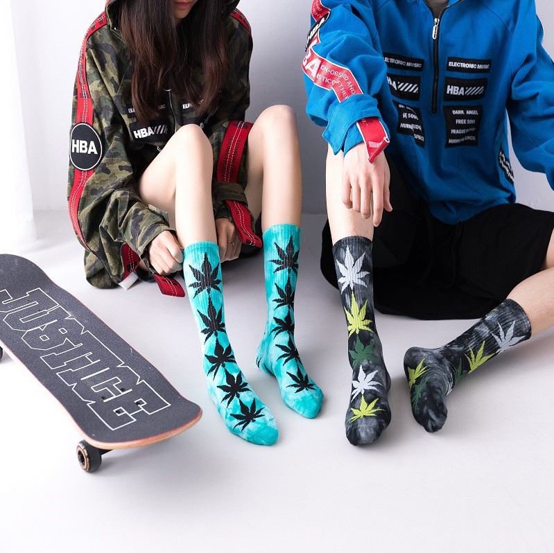 Tie-Dyed Mid-Calf Socks Men's Sports Socks European and American Trendy Socks Ins High-Top Female Cotton Socks Street Fashion Color Socks Wholesale