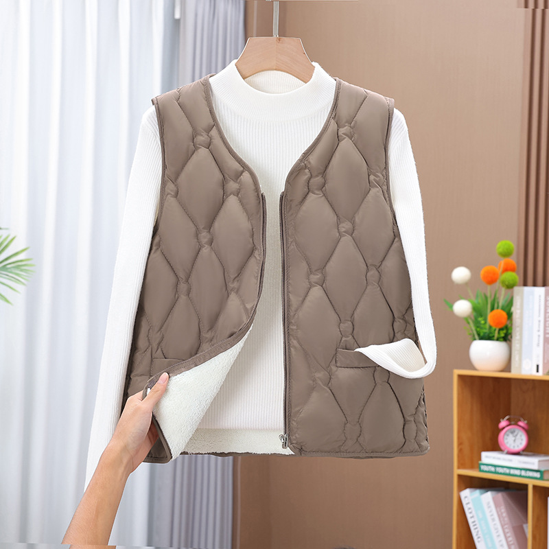 23 Autumn and Winter down Cotton Women's Waistcoat Fleece-lined Thickened Middle-Aged and Elderly Warm Lightweight Waistcoat Live Broadcast Foreign Trade Stall