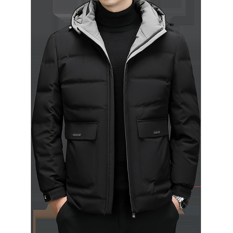 Winter New Middle-Aged Men's down Jacket Men's Mid-Length Thickened Warm White Duck down Detachable Collar Men's Coat