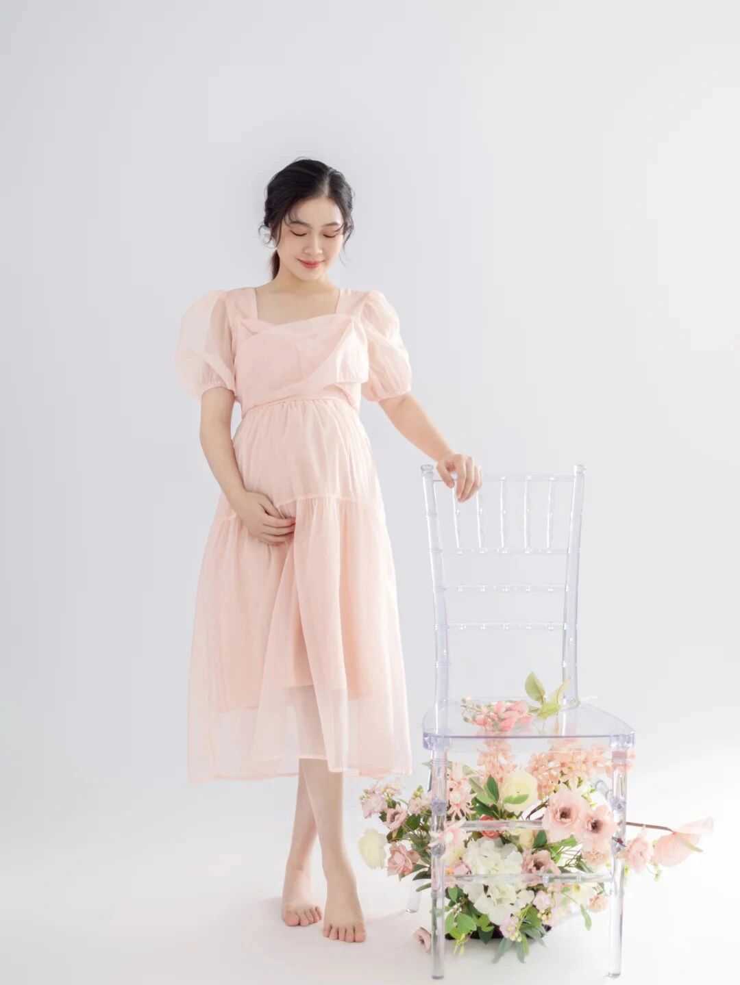 新款影楼孕妇拍照大肚写真服装法式公主风仙女欧根纱连衣裙孕妇照