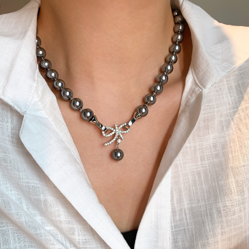 french style sweater chain accessories bow pendant high sense necklace s home really many hemp silver gray pearl necklace for women