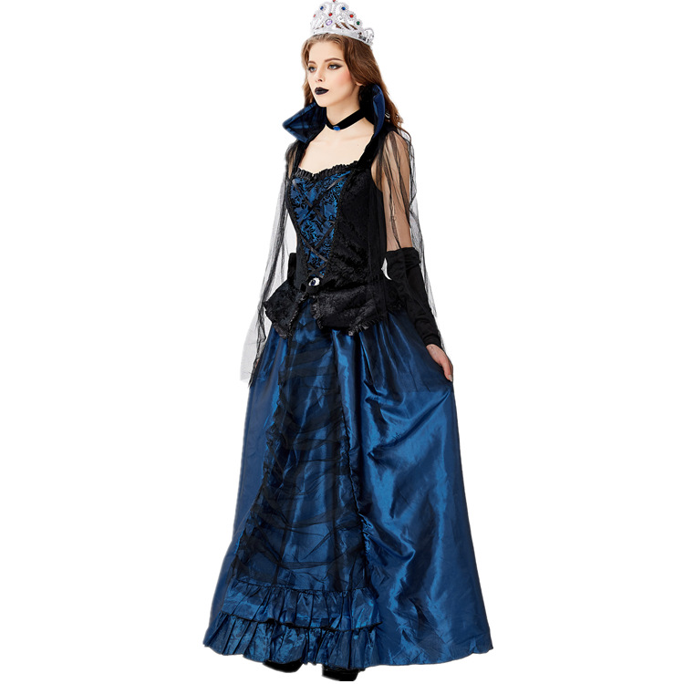 万圣节服装成人蓝色妖姬宫廷装 古希腊女王礼服 吸血鬼女巫服