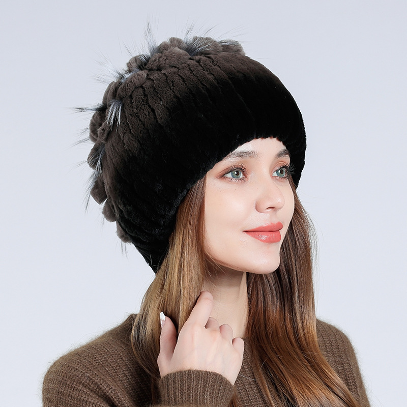 帽子女冬天貂绒编织毛线帽民族风俄罗斯风雪帽秋冬季狐狸帽套头帽