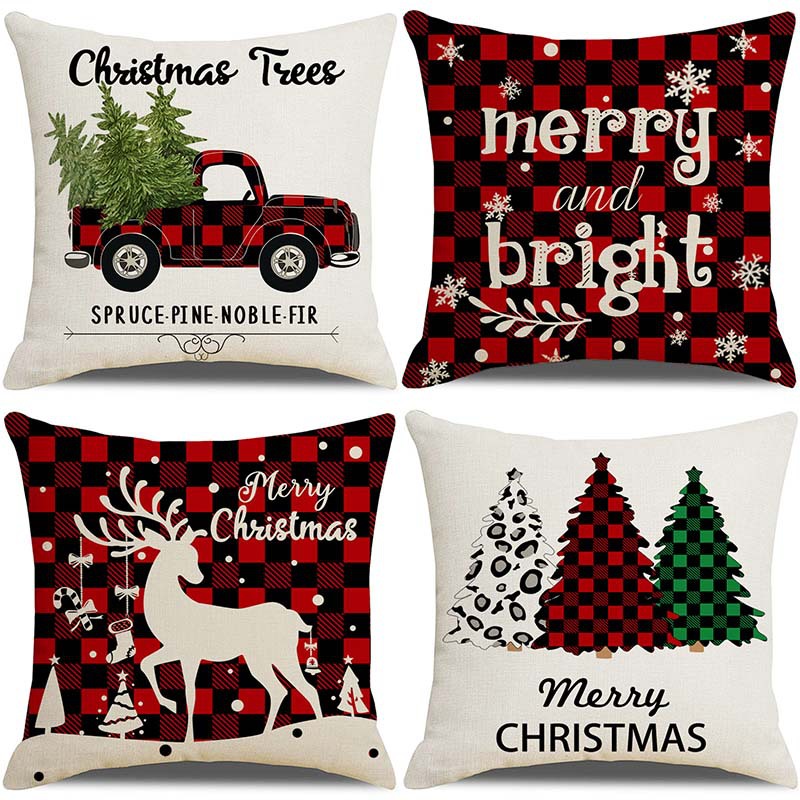 [Clothes] Amazon Christmas Pillow Cover Christmas Plaid Sofa Living Room Throw Pillowcase Pillowcase Combination