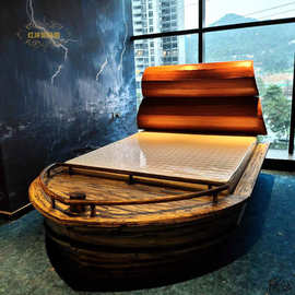 圆床水床情趣床民宿家具酒店床轻奢公寓电动主题宾馆海盗船床