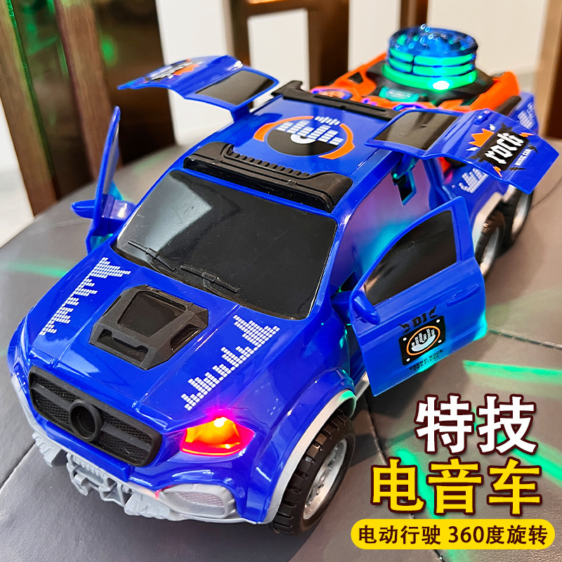 跨境特技旋转车自动开门电动皮卡车灯光音乐男女孩小汽车儿童玩具