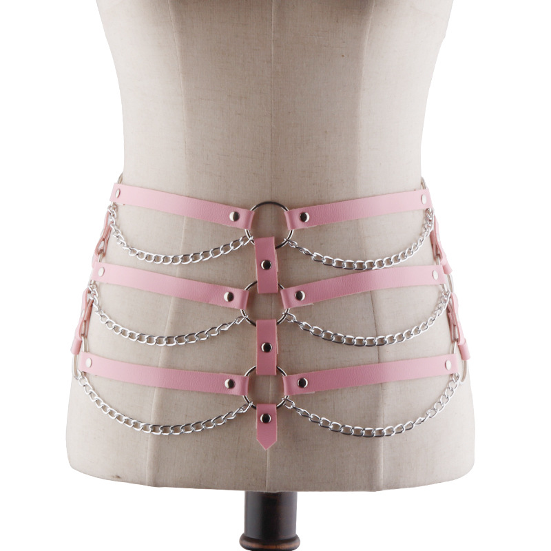 工厂直销皮革捆绑腰带 女用夜店性感镂空服饰 黑色情趣束缚衣腰链