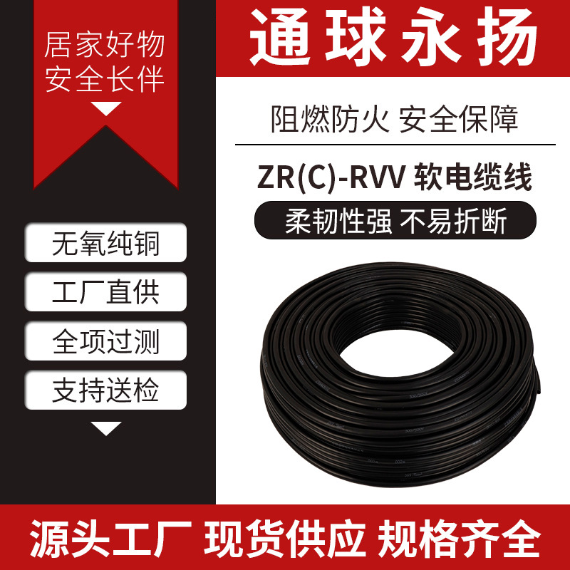 国标护套RVV纯铜电缆线两2 三3芯2.5 4 6 10平方家用铜芯电线软线