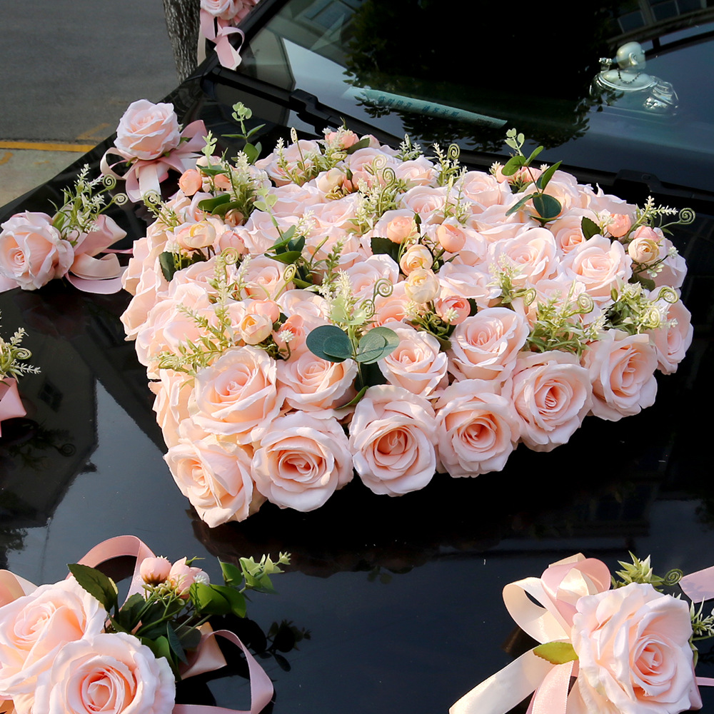 仿真婚车花装饰主婚车拉花结婚车花车队花婚车装饰车头花绒布森系