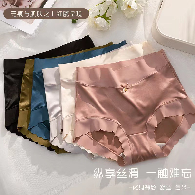 Best-Seller on Douyin Underwear Women's High Waist Shaping Light Luxury Satin Seamless Ice Silk Mulberry Silk Bottom Crotch Briefs