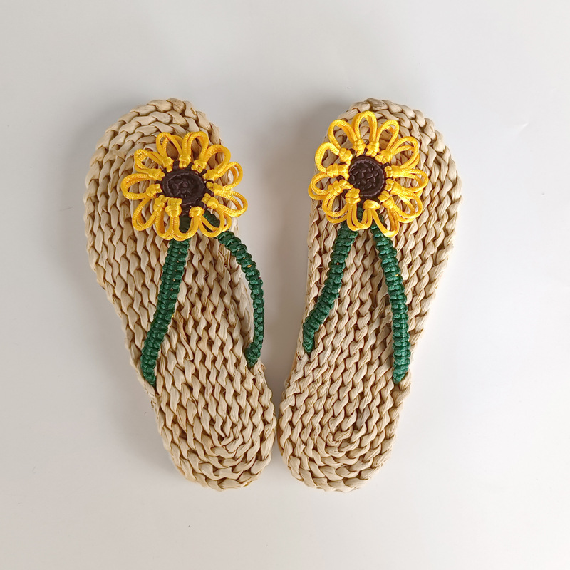 太阳花手工编织鞋子玉米皮编织草鞋创意家居休闲鞋夏季凉拖人字拖
