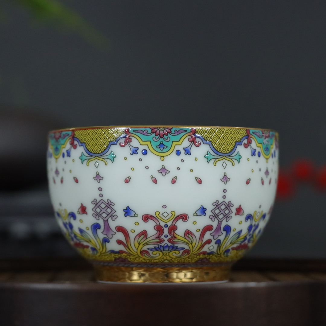 茶具茶杯景德镇釉上珐琅彩描金罗汉杯功夫茶单杯喝茶器品茗杯瓷器