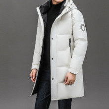 冬季男士商务休闲保暖外套连帽中长款鹅绒羽绒服新款男白鹅绒加厚