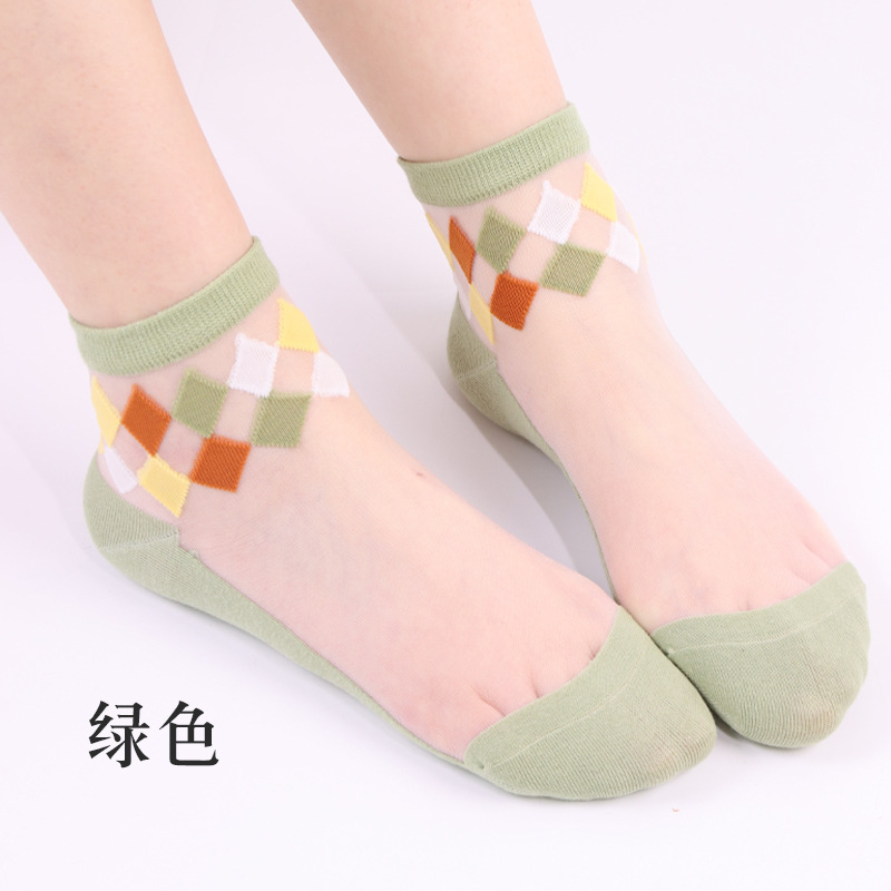 Women's Socks Spring and Summer New Casual Diamond Flower Spun Glass Female Middle Tube Socks Boneless Hand Sewing Crystal Silk Women's Socks