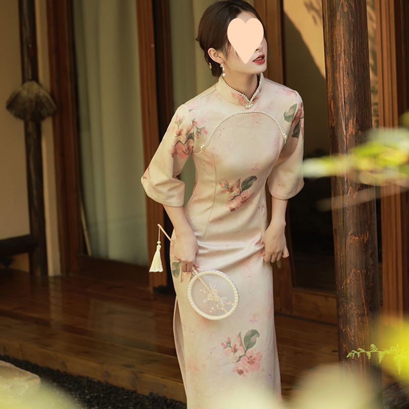 古法旗袍改良新款倒大袖麂皮绒年轻款女春款高端气质春季日常代发