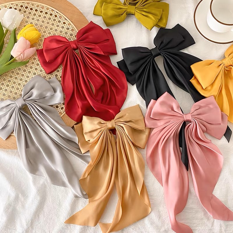 Barrettes Satin Ribbon Bowknot Hair Accessories Simple Temperament Female Bow Barrettes Back Head Spring Clip Hairpin