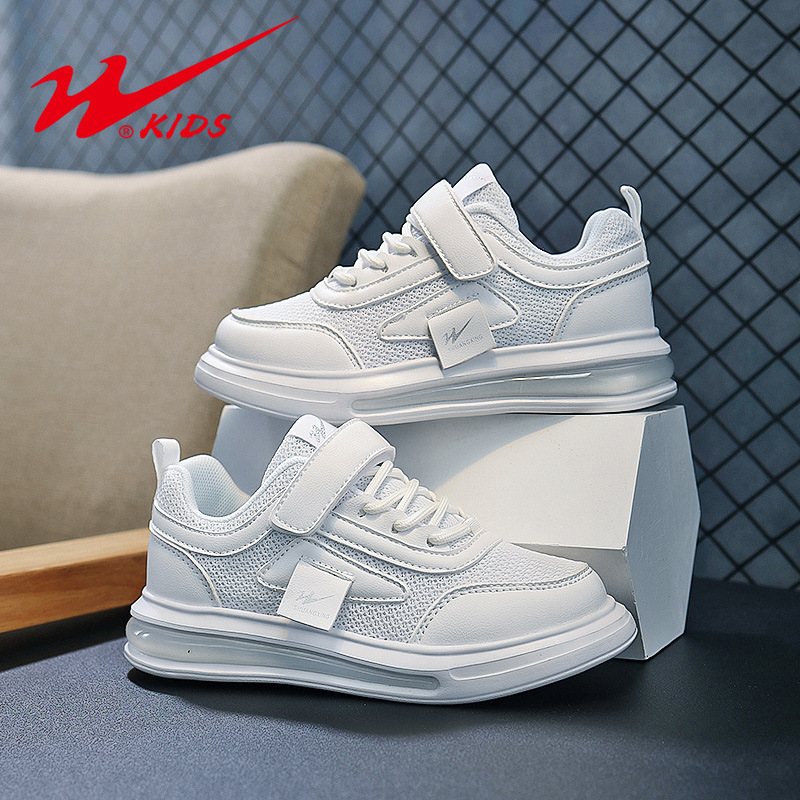 双星儿童小白鞋男童中大童鞋2024新春秋网面透气女童白色运动板鞋