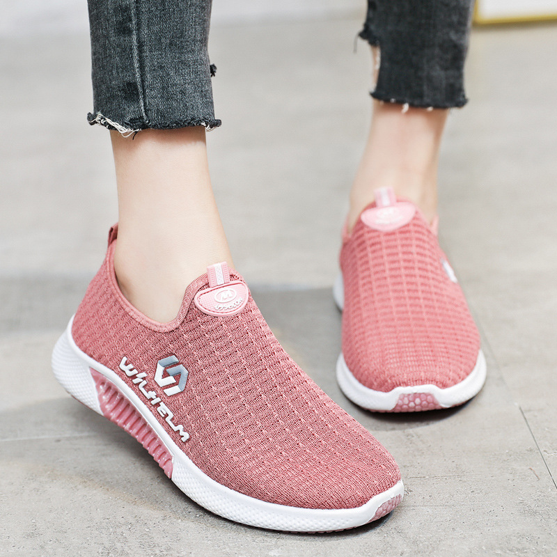 Processing OEM Logo Women's Shoes Flying Woven Shoes Women's Single Shoes Casual Low Top Shallow Mouth Mom Shoes Slip-on Sneaker