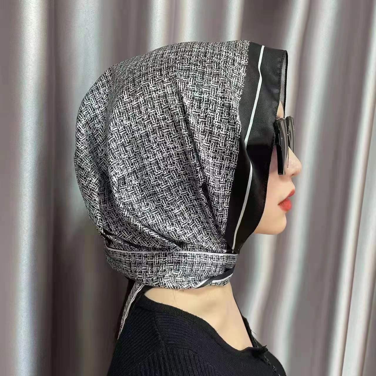 穆斯林头巾春秋夏新款百变定位丝巾套头盖头面纱女士回族时尚围巾