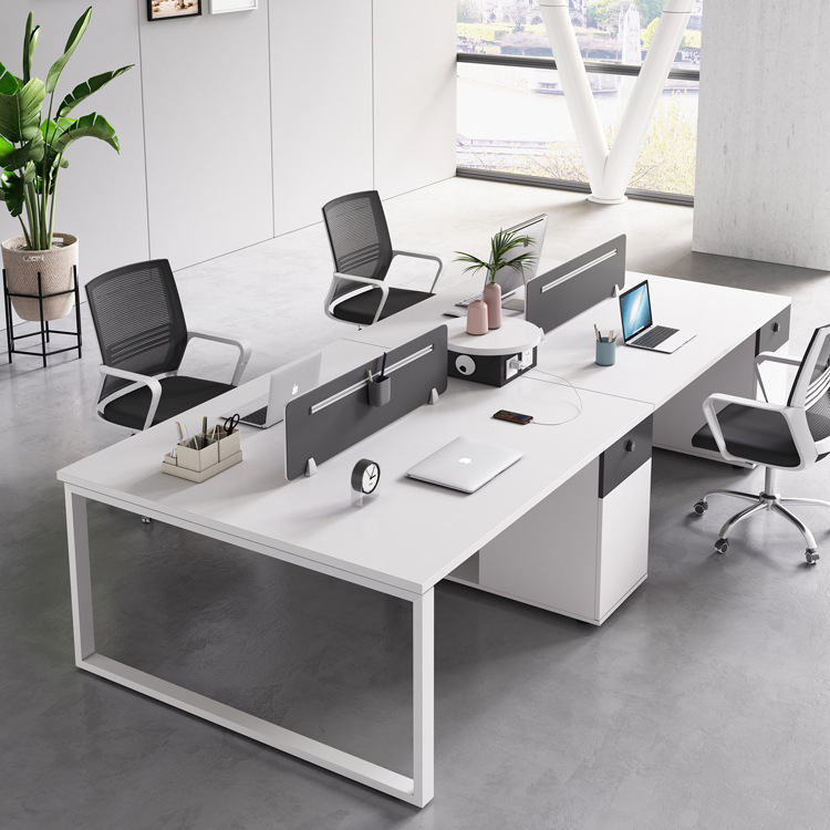 白色办公桌简约现代办公室家具2四6八人位卡位桌椅组合工位电脑桌-阿