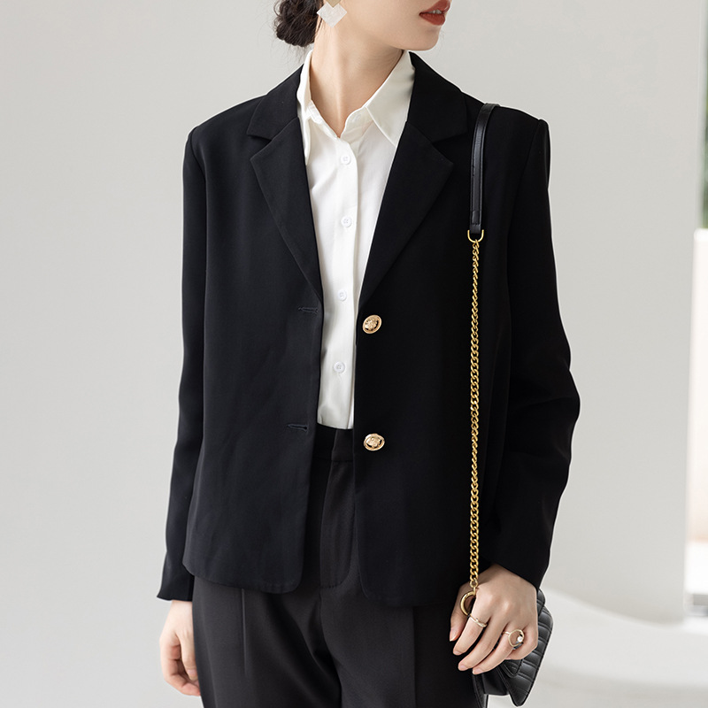 新款西装外套秋季通勤单排扣黑色小个子短款休闲小西装女-阿里巴巴
