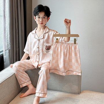 男童冰丝睡衣套装夏季薄款空调服中大童男孩卡通家居服儿童三件套