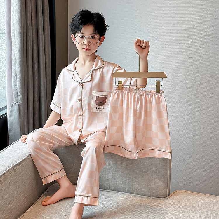 男童冰丝睡衣套装夏季薄款空调服中大童男孩卡通家居服儿童三件套
