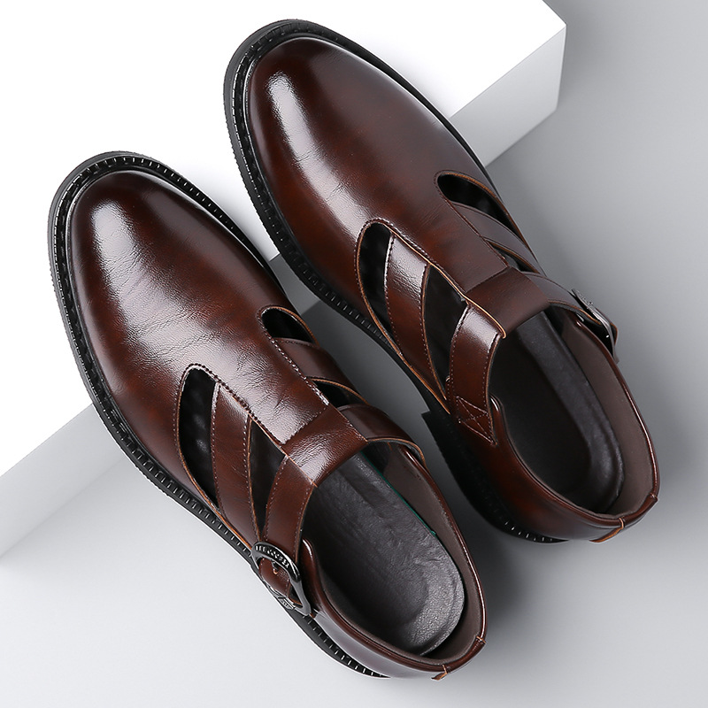 2024新款夏季凉鞋男士真皮软底洞洞皮鞋镂空透气爸爸鞋包头皮凉鞋