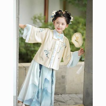 汉服女童秋款儿童古装小女孩超仙刺绣明制唐装中国风山水裙子